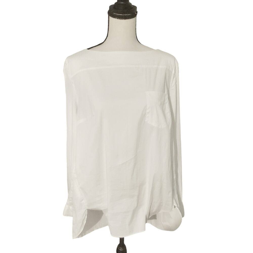 😺 LOFT the softened White Cotton Blouse Size Large Lagenlook Minimalist